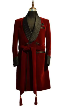 Burgundy Velvet Men Long Jacket One Piece Black Shawl Lapel Double Breasted Smoking Coat Male Casual Clothing Luxury Blazer