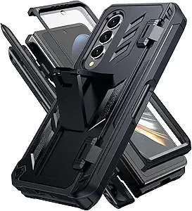 for Samsung Galaxy Z-Fold-4 Case: Military Grade Hinge Protection S-Pen Holder Heavy Duty Shockproof 360 Full-Body Protective Phone Cover with Kickstand for Galaxy ZFold 4 5G 2022 (Black)